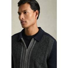 Reiss Trøjer Reiss Tennant Wool Ensfarvet Cardiganmed Lynlås - Navy