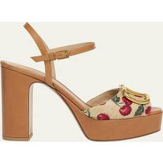 Red - Women Heeled Sandals Valentino Garavani Vlogo Platform Sandal - Natural/Red