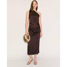 Leopard - Women Dresses Mango Asymmetrical Satin Dress With Side Slits - Brown