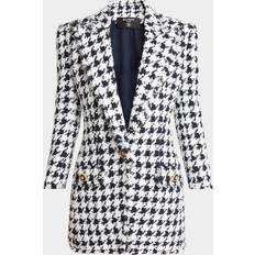 Balmain Blazers Balmain Long Tweed Houndstooth Blazer - Navy White