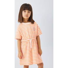 John Lewis Kids' Stripe Embroidered Flower Jersey Dress - Cream/Orange