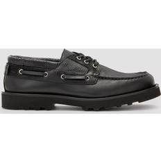 Black - Men Boat Shoes AllSaints Skiff Leather Boat Shoes - Black