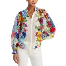 Alice + Olivia Roanne Button Down Blouse Garden Brunch Off White
