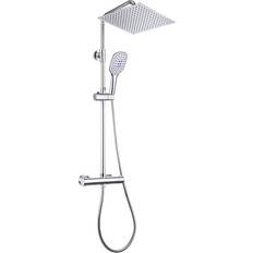 Görbach Regendusche Duschsystem mit Thermostatarmatur XXL 30 x 30 cm Chrom Chrom