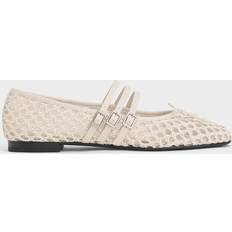 Charles & Keith Woven Triple-Strap Mary Janes Chalk