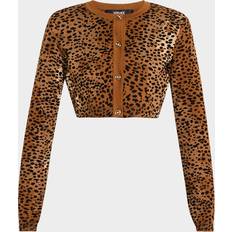 Leopard Cardigans Versace Leopard Knit Jacquard Crop Cardigan - Brown Black