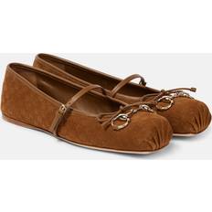 Gucci Women Low Shoes Gucci Horsebit GG Suede Ballet Flats - Brown