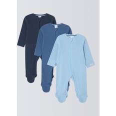John Lewis Baby Cotton Two Way Zip Ribbed Cotton Sleepsuit - Blue