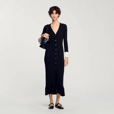 Pleats Dresses Sandro Two-Tone Knit Maxi Dress - Black
