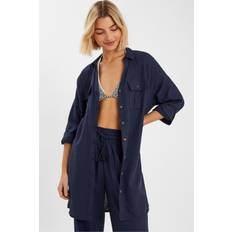 Blue Swimsuit Cover-Ups & Sarong Wraps Accessorize Long Sleeve Beach Cover Up Shirt - Navy Blue