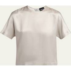 Silver - Women Blouses Giorgio Armani Cupro Short-Sleeve Blouse - Silver
