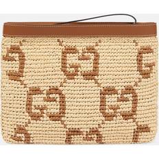 Natur Kuvertväskor Gucci GG Leather-Trimmed Clutch - Beige