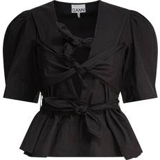 Ganni Överdelar Ganni Cotton Tie Stripe Blouse - Black