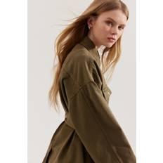 H&M Bomull Ytterkläder H&M Jeansjacka Med Knytskärp - Olivgrön