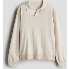 Beige Stickade tröjor H&M Finstickad Tröja I Pikéstil - Beige