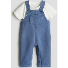 H&M 2-Delt Sæt Med Overalls Og Top - Blå