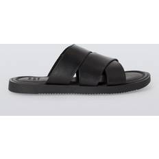 Leather Cross Strap Sandals - Black
