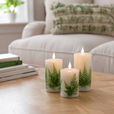 Dunelm Set of 3 Fern Pillar Candles - White LED Candle 3pcs