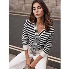 Mint Velvet Stripe Bow Cardigan - Navy