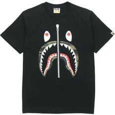 A Bathing Ape Unisex T-shirts A Bathing Ape Half Zip Shark Face Tee - Black Green