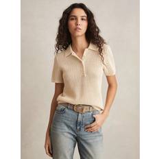 Reiss Tøj Reiss Evi Open Knit Polo Shirt - Ivory