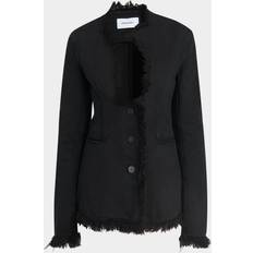Ferragamo Tops Ferragamo Fringe-Trim Plunge Blazer - Black