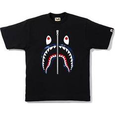 A Bathing Ape Unisex T-shirts A Bathing Ape Half Zip Shark Face Tee - Black