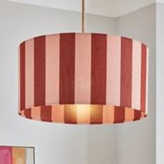 Orange Lamp Parts Dunelm Beatrice Stripe Shallow Drum Lamp - Orange Umber/Pink Shade