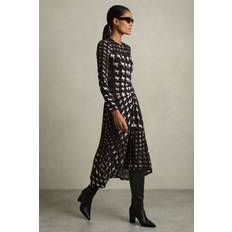 Reiss Kjoler Reiss Halle Houndstooth Ruched Dress - Black