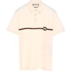 Gucci Men Polo Shirts Gucci GG Embroidered Short Sleeve Polo Shirt - Beige