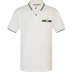 Gucci Polo Shirts Gucci Embellished Webbing And Interlocking GG Cotton Short-Sleeved Polo Shirt - White