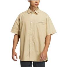 Adidas Men Shirts adidas Men's Back Alphabet Printing Pattern Lapel Short Sleeve - Khaki