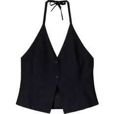 Bershka Outerwear Bershka Halterneck Linen Waistcoat - Black