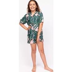 Green Pyjamases Cyberjammies Kids' Flamingo Print Shortie Pyjama Set - Emerald Green/Multi