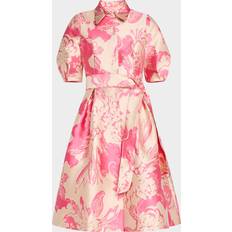 Teri Jon Floral Jacquard Puff-Sleeve Shirtdress - Pink Nude