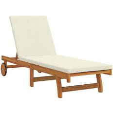 Seat Cushion Sun Beds vidaXL Lettino Prendisole Con Ruote E Cuscino Bianco In Legno Massello