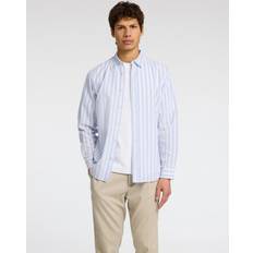 Selected Homme Linen Blend Regular Fit Stripe Shirt - Cashmere Blue/White