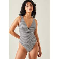 Stripe Seersucker Plunge Swimsuit - Black/White