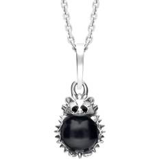 Jewellery C W Sellors Sterling Silver Whitby Jet Tiny Hedgehog Necklace - Silver