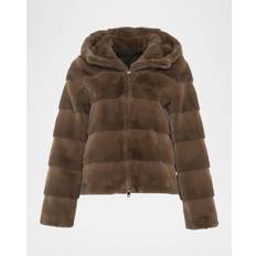 @Theia Mink Faux Fur Hooded Jacket - Brown