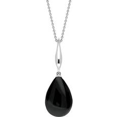 Jewellery C W Sellors Sterling Silver Whitby Jet Tapered Top Pear Necklace - Silver