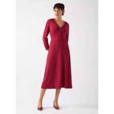 Astrid Contrast Trim Midi Dress - Dark Red