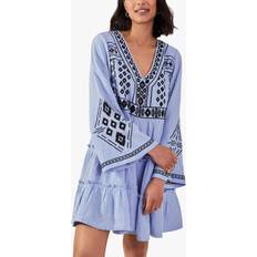 Accessorize Cotton Embroidered Mini Dress - Blue