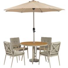 Bramblecrest RHS Wisley 4-Seater Round Garden Table & Chairs with Parasol Patio Dining Set