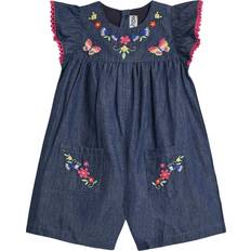 Blue Playsuits Children's Clothing JoJo Maman Bébé Kids' Floral Embroidered Frill Sleeve Playsuit - Navy