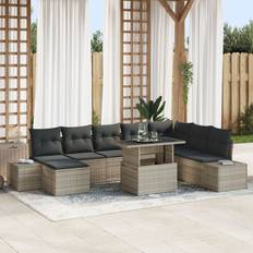vidaXL Garten-Sofa-Set 9-teilig Hellbraun Schwarz Lounge-Set