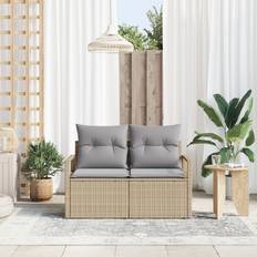 Beige Outdoor Sofas vidaXL 2-Seater Garden with Storage and Cushions Beige Poly Rattan Outdoor Sofa