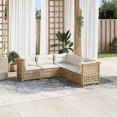 vidaXL Soffgrupp För Trädgården Med Dynor 5 Delar Beige Konstrotting Loungeset