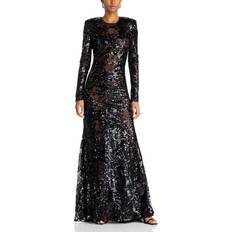 Victoria Beckham Long Sleeve Backless Sequined Gown - Black