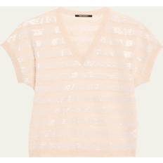 Kobi Halperin Elara Sequin Striped V-Neck Sweater - Natural